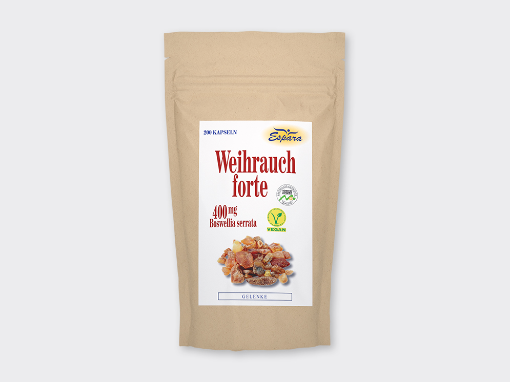 Weihrauch forte Standbodenbeutel mit Hintergrund © Espara