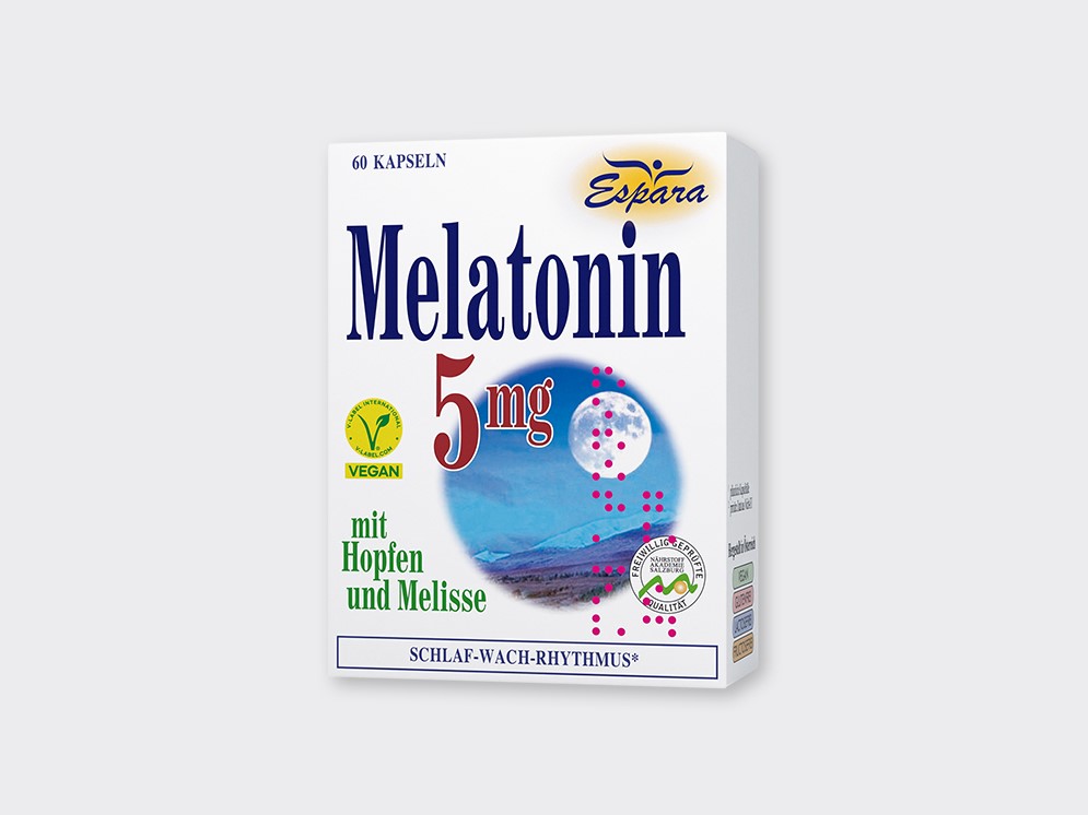 Melatonin 5mg Kapseln mit Hintergrund © Espara